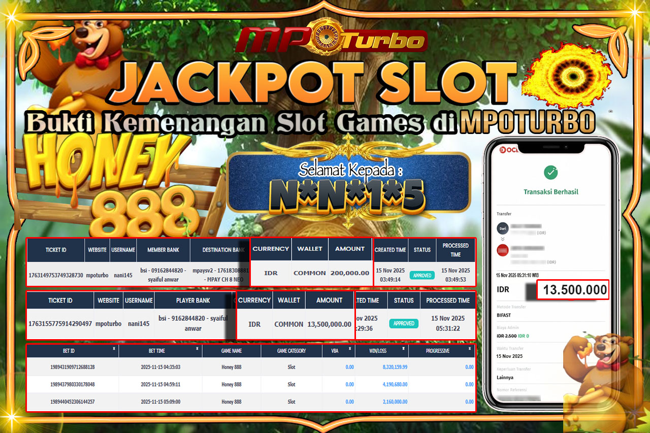 MPOTURBO JACKPOT HONEY 888 - NEXTSPIN Rp 20,000,000.00,- LUNAS